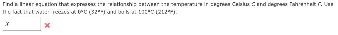 Find a linear equation that expresses the relationship between the temperature