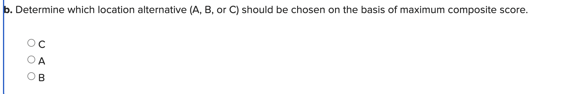 factor ratings, calculate the composite score for each location. (Do not round