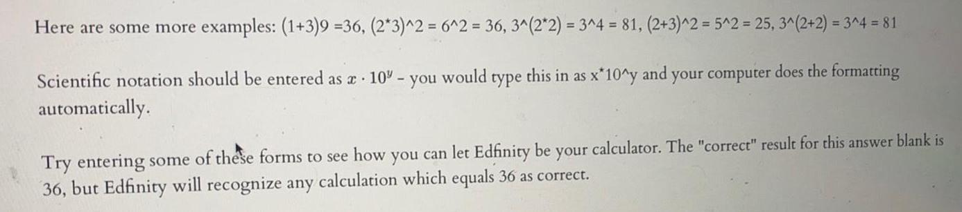 36, 3^(2*2) = 3^4 = 81, (2+3)^2 = 5^2= 25, 3^(2+2) =