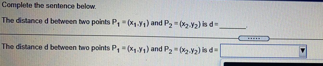 (x?.y?) and P? = (x?,Y?) is d=The distance d between two points