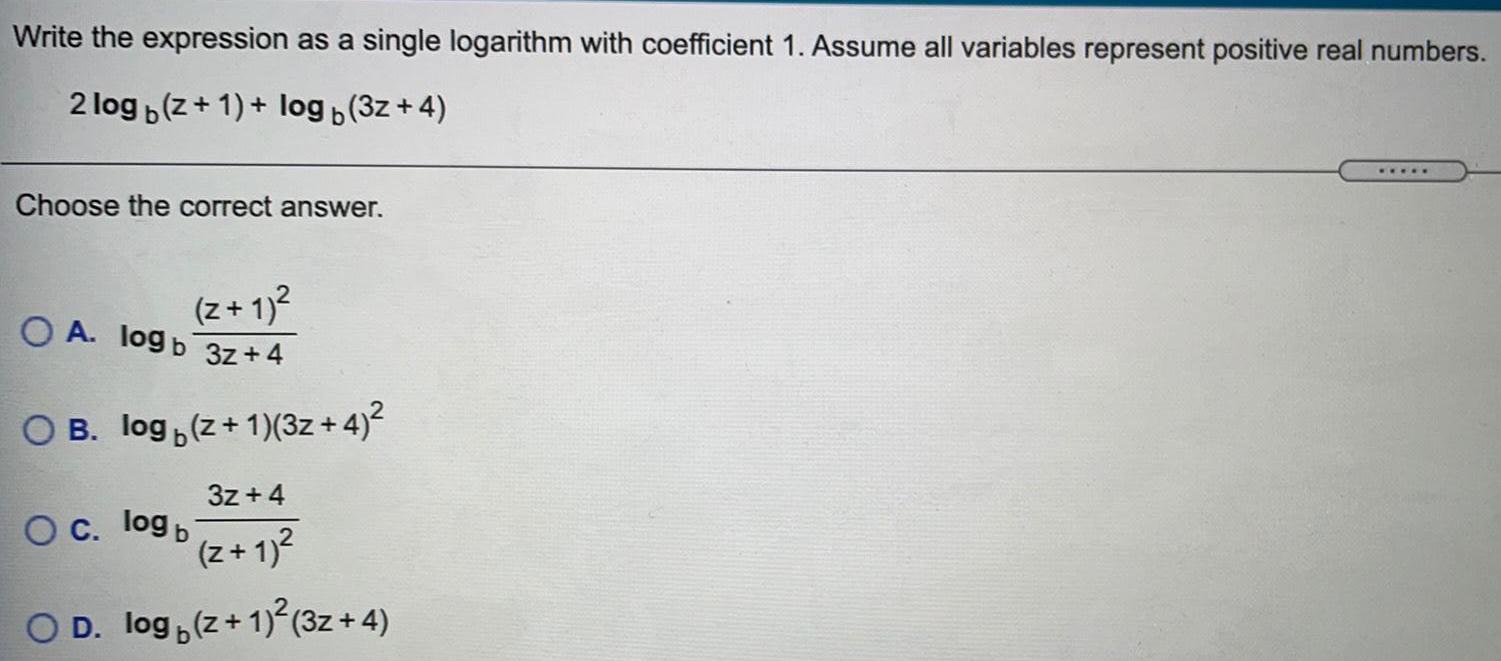 Write the expression as a single logarithm with coefficient 1. Assume