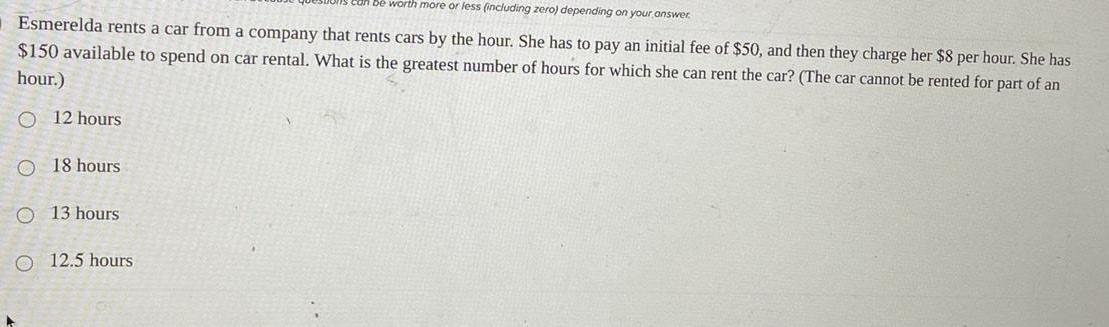 Esmerelda rents a car from a company that rents cars by the