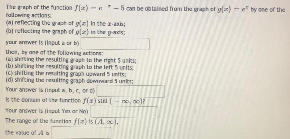 The graph of the function f(x) = e-* - 5 can
