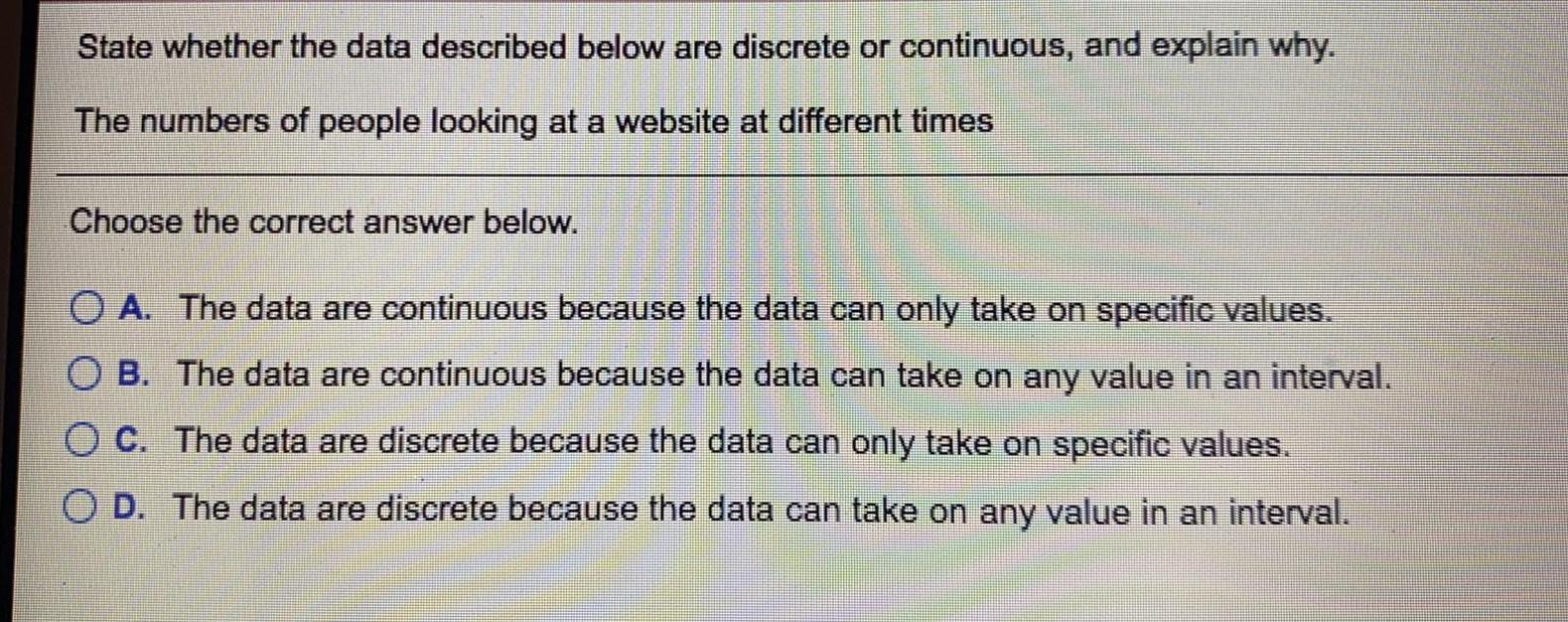 explain why.The numbers of people looking at a website at different timesChoose