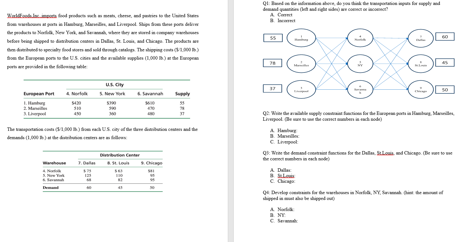 inputs for supply and WorldEoods.Inc.imports food products such as meats, cheese, and