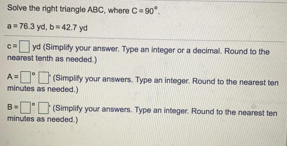 yd, b: 42.7 yd yd (Simplify your answer. Type an integer or