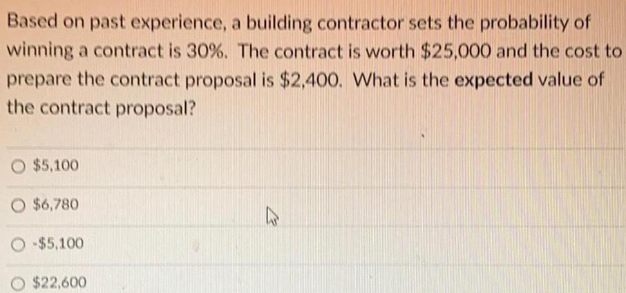  Based on past experience, a building contractor sets the probability of