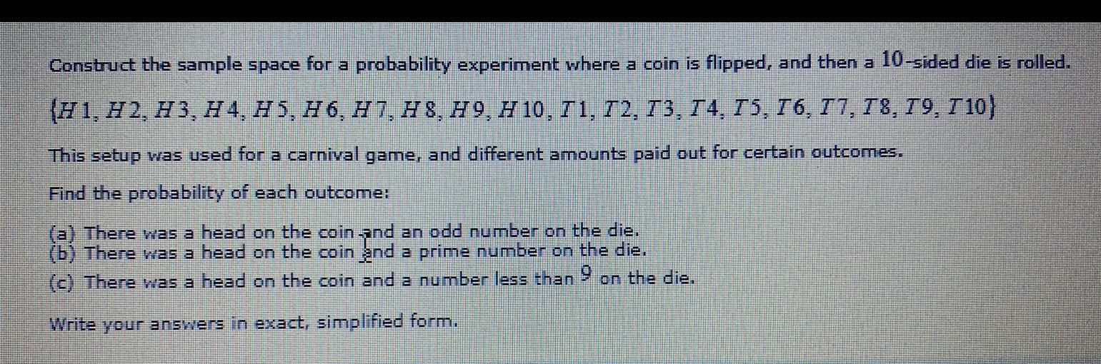 is flipped, and then a 10-sided die is rolled.(H1, H2, H3, H4,