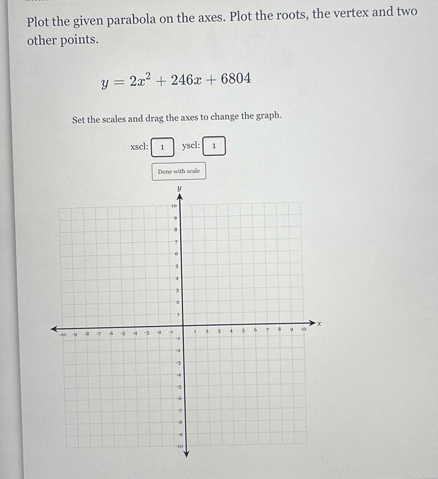 Plot the given parabola on the axes. Plot the roots, the