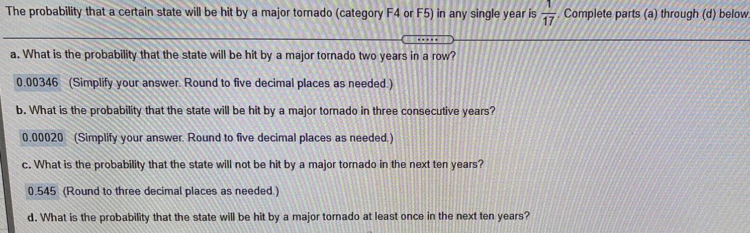 major tornado (category F4 or F5) in any single year is 17