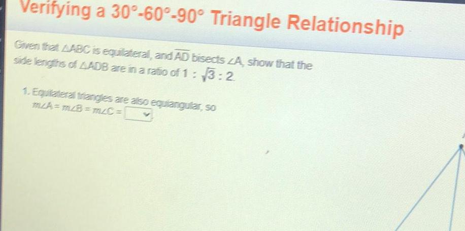 Verifying a 30 60 90 Triangle Relationship Given that LABC is