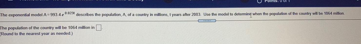 the population, A, of a country in millions, t years after 2003.