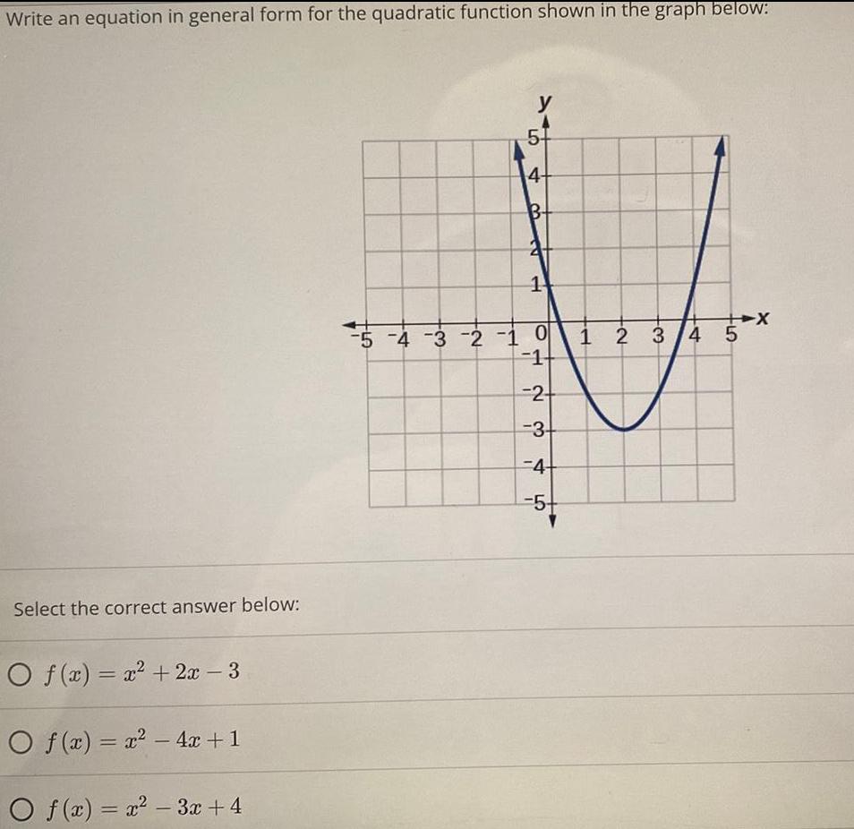 in the graph below:Select the correct answer below:O f(x) = x&sup2; +