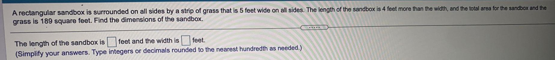 of grass that is 5 feet wide on all sides. The length