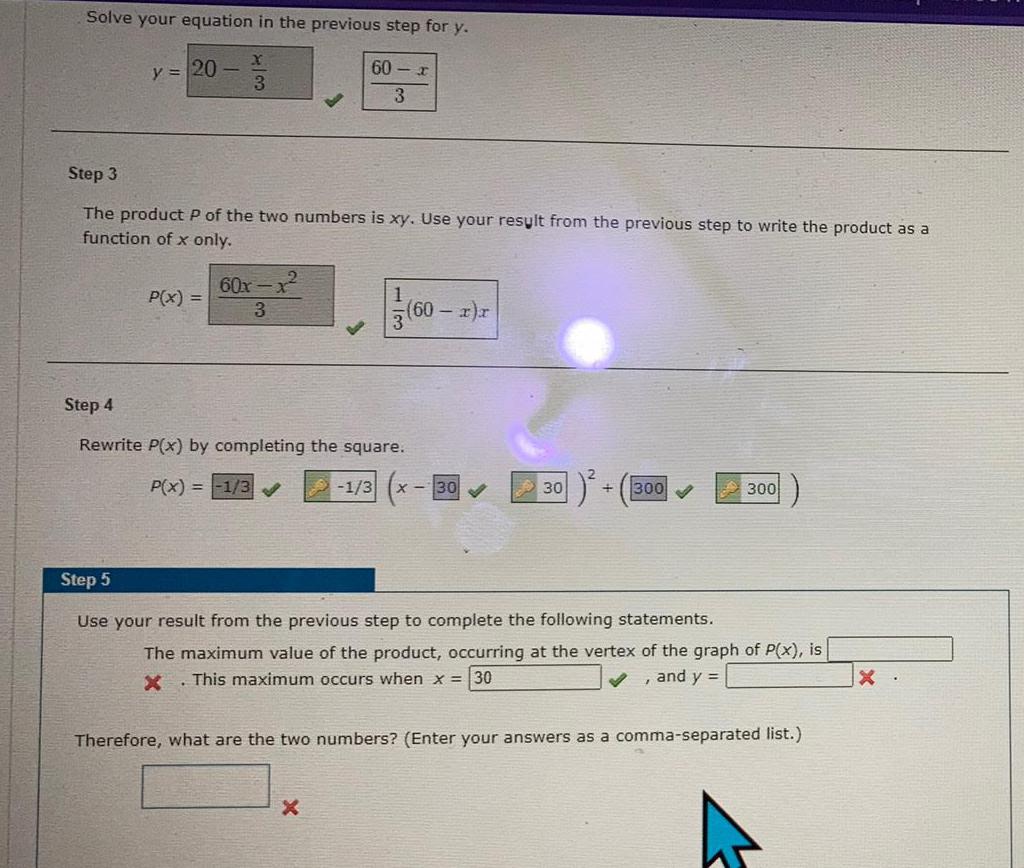  Solve your equation in the previous step for y.y = 20-60-x3XP(x)