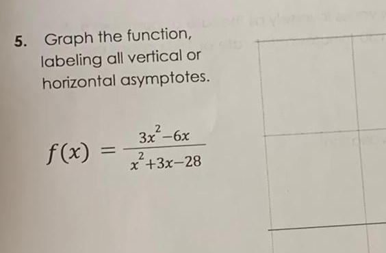 5. Graph the function, labeling all vertical or horizontal asymptotes. 3x 6x
