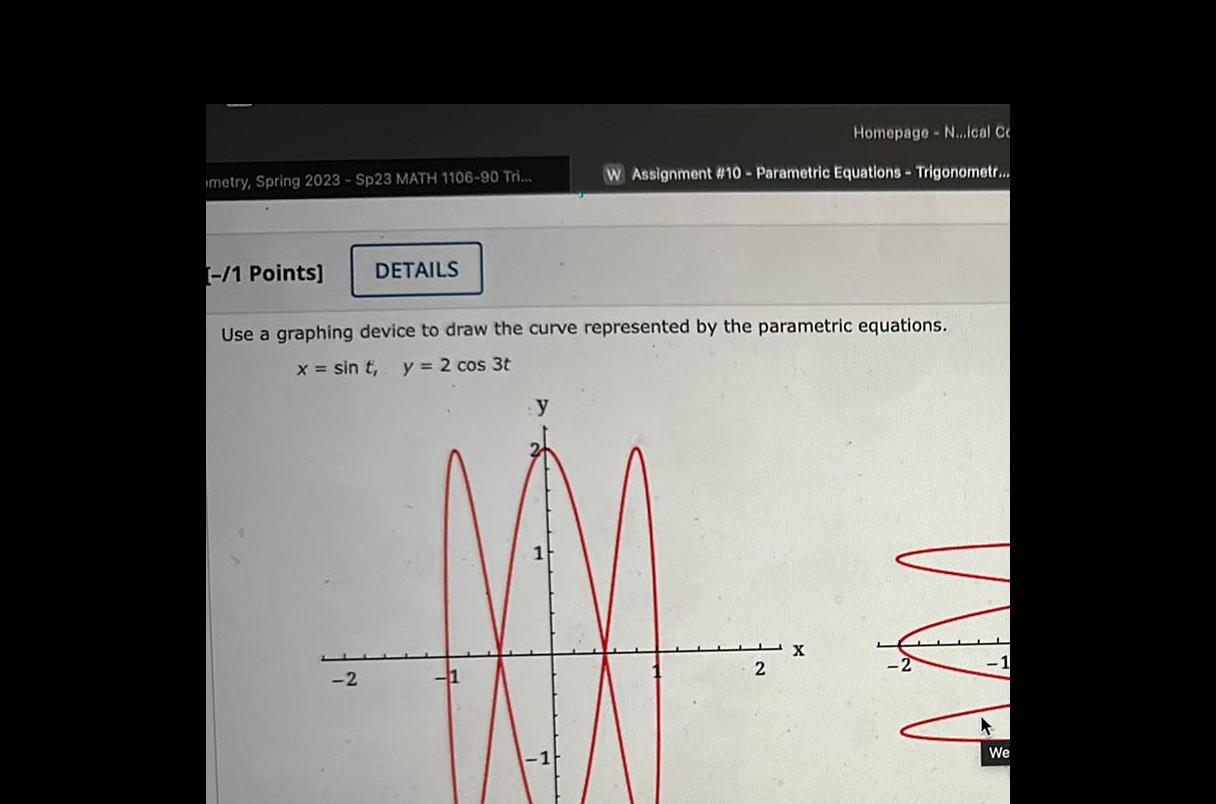 2 Homepage N ical Ce W Assignment 10 Parametric Equations Trigonometr Use