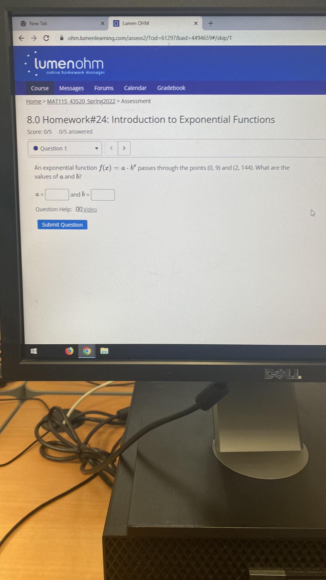 points (0,9) and (2, 144). What are the values of a and