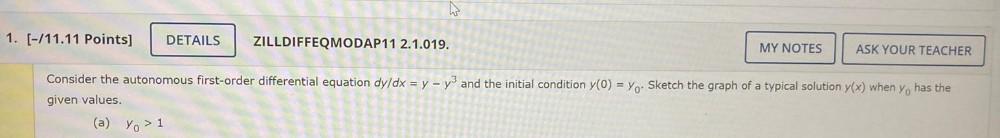and the initial condition y(0) = y?. Sketch the graph of a