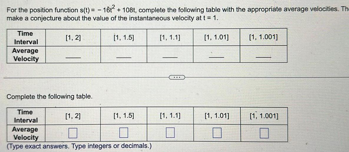 For the position function s t 16t 108t complete the following