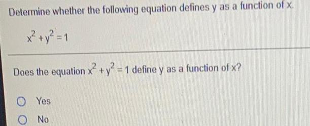 Determine whether the following equation defines y as a function of