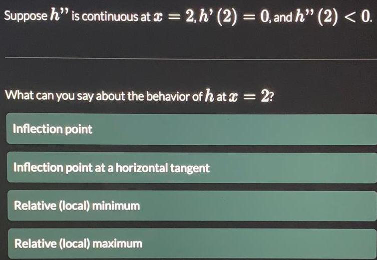 the behavior of h at C Inflection point Inflection point at a