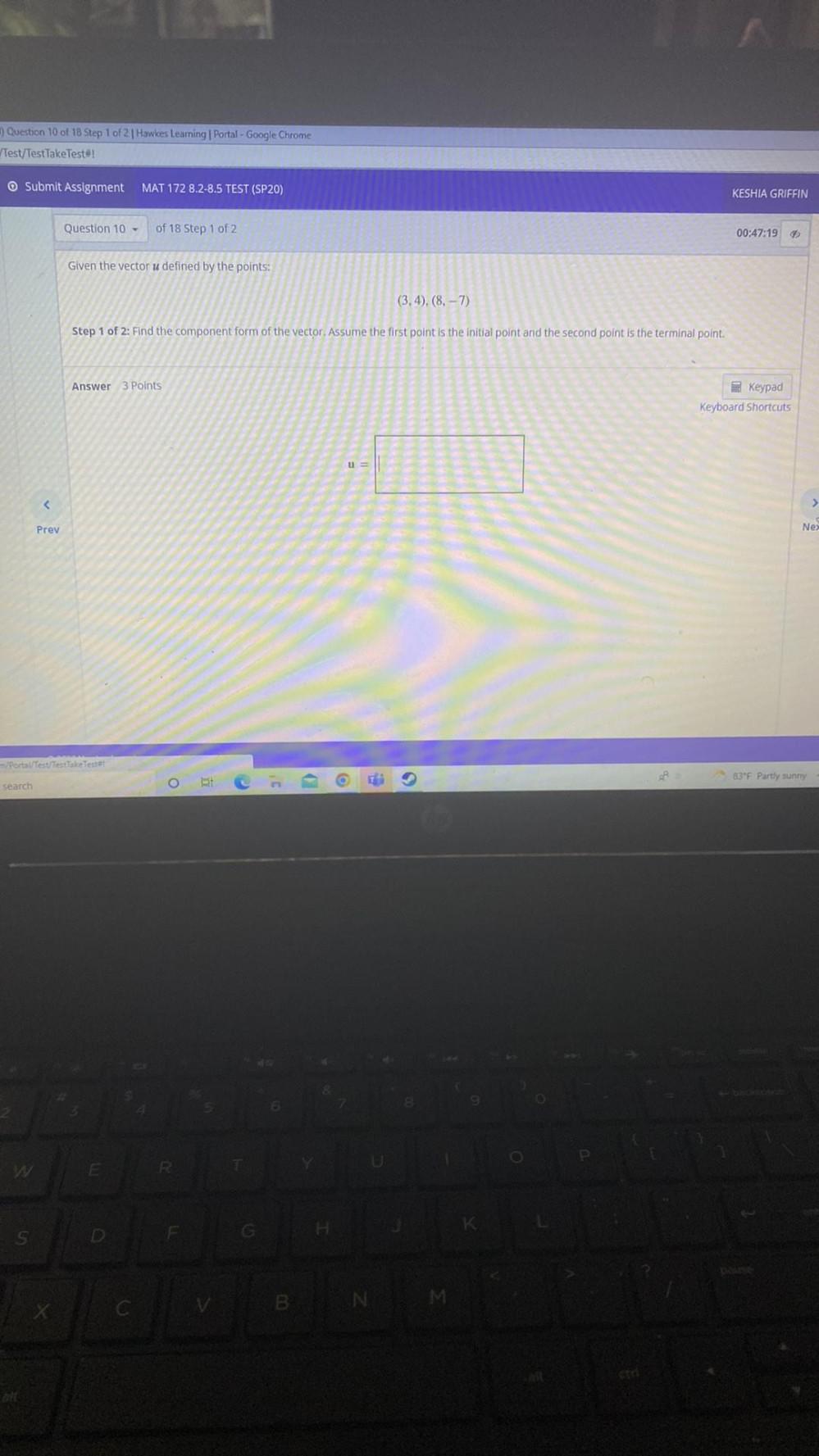 Find the component form of the vector. Assume the first point is