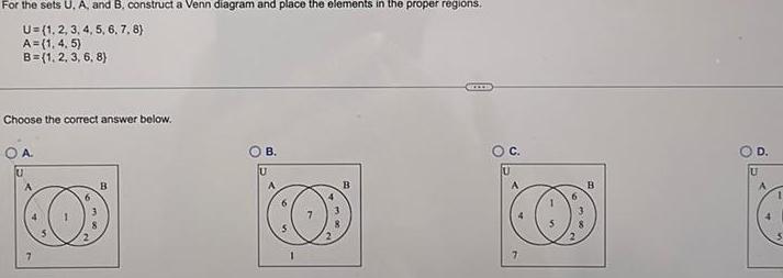 and place the elements in the proper regions U 1 2 3