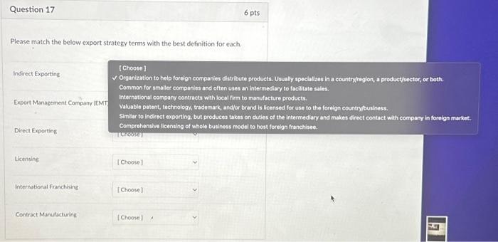  match the below export strategy terms with the best definition for
