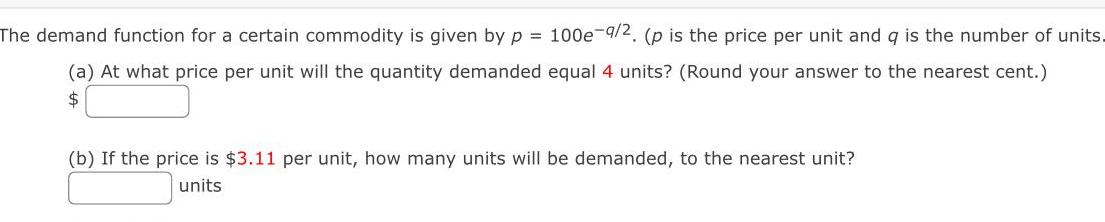 100e 9 2 p is the price per unit and q is