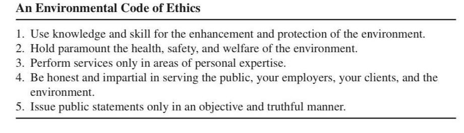 An Environmental Code of Ethics 1 Use knowledge and skill for