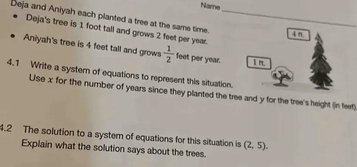 Deja s tree is 1 foot tall and grows 2 feet per