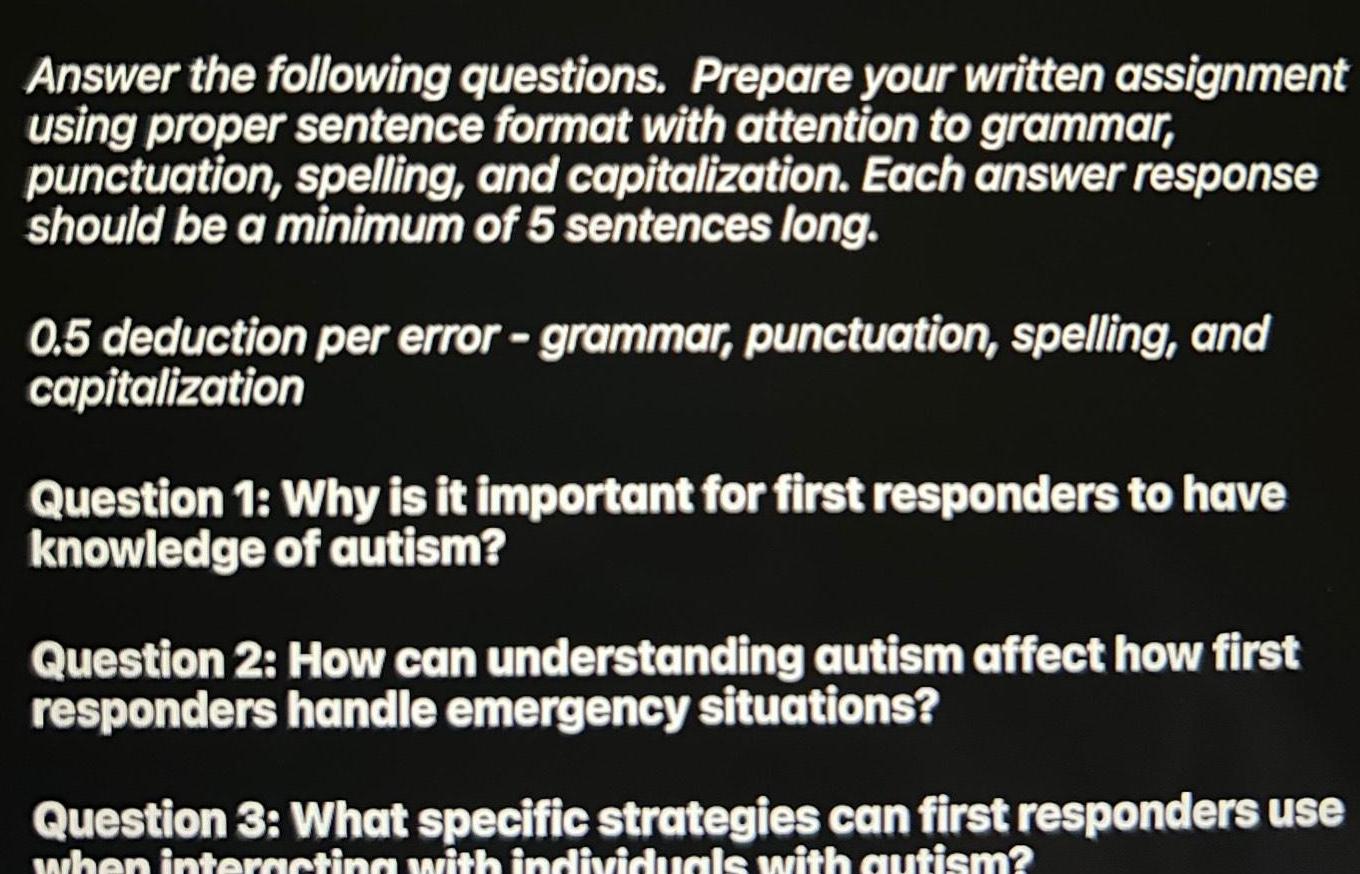 format with attention to grammar punctuation spelling and capitalization Each answer response