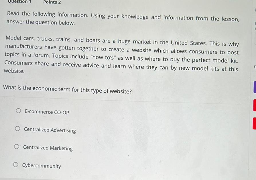  Question 1 Points 2 Read the following information Using your knowledge