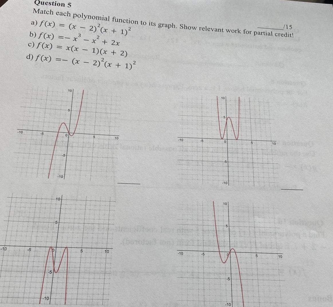  10 10 Question 5 15 Match each polynomial function to its