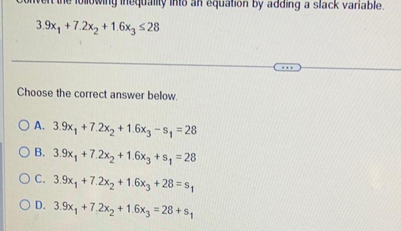 7 2x 1 6x3 28 Choose the correct answer below OA 3