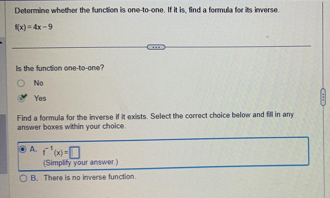  Determine whether the function is one to one If it is