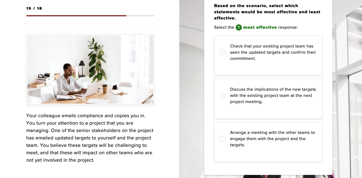  \( 15 / 18 \) Based on the scenario, select which