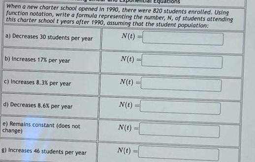 Equations When a new charter school opened in 1990 there were
