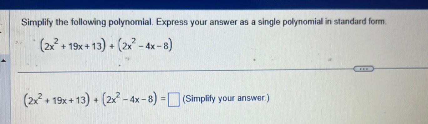 in standard form 2x 19x 13 2x 4x 8 2x 19x 13