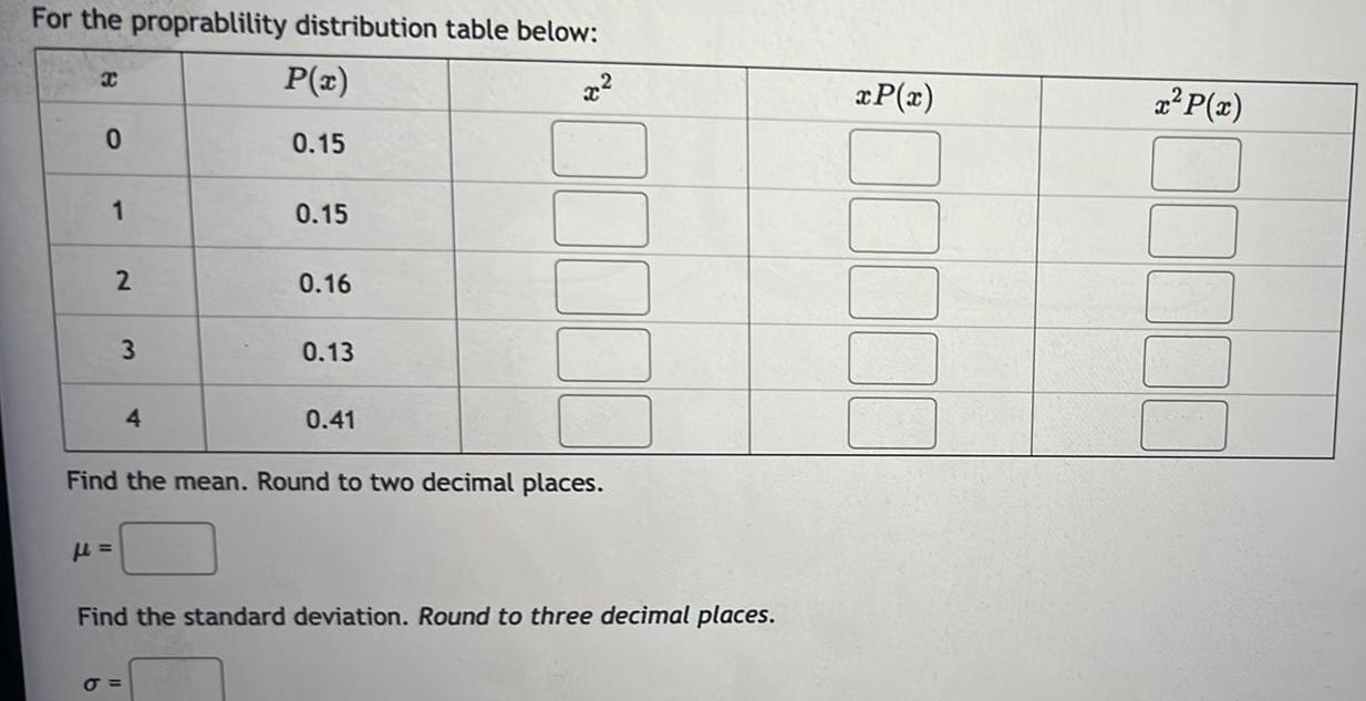  For the proprablility distribution table below 8 0 1 f 2