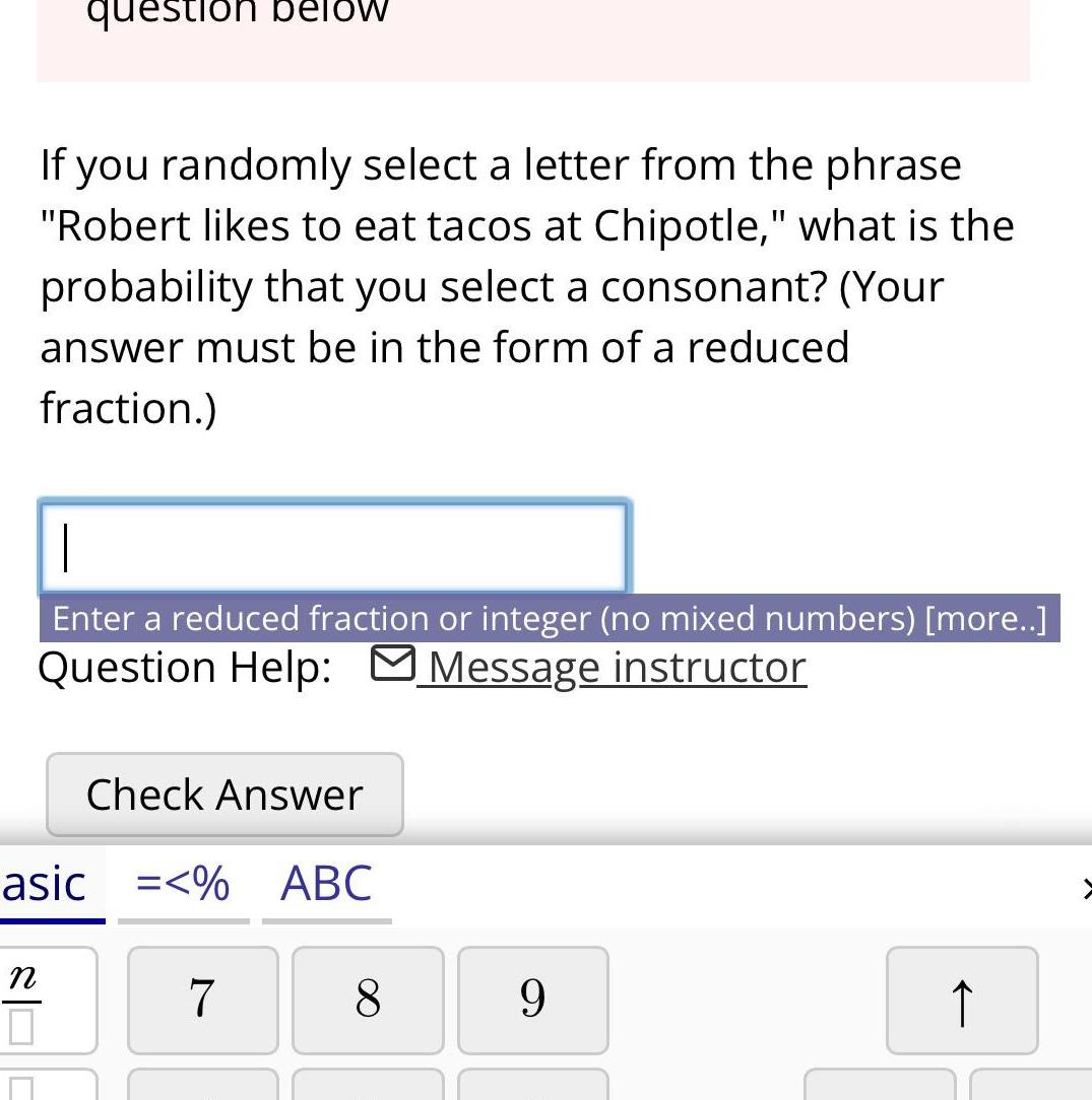 question below If you randomly select a letter from the phrase