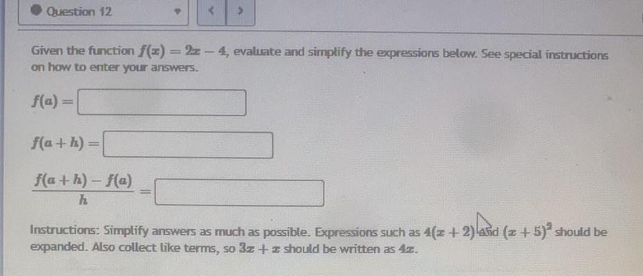 simplify the expressions below See special instructions on how to enter your