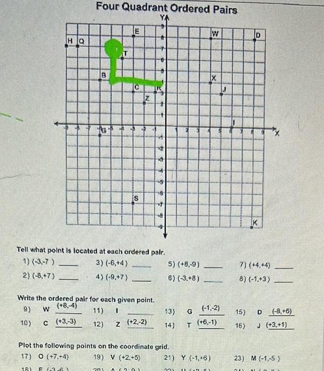 the ordered pair for each given point 8 4 9 W 11