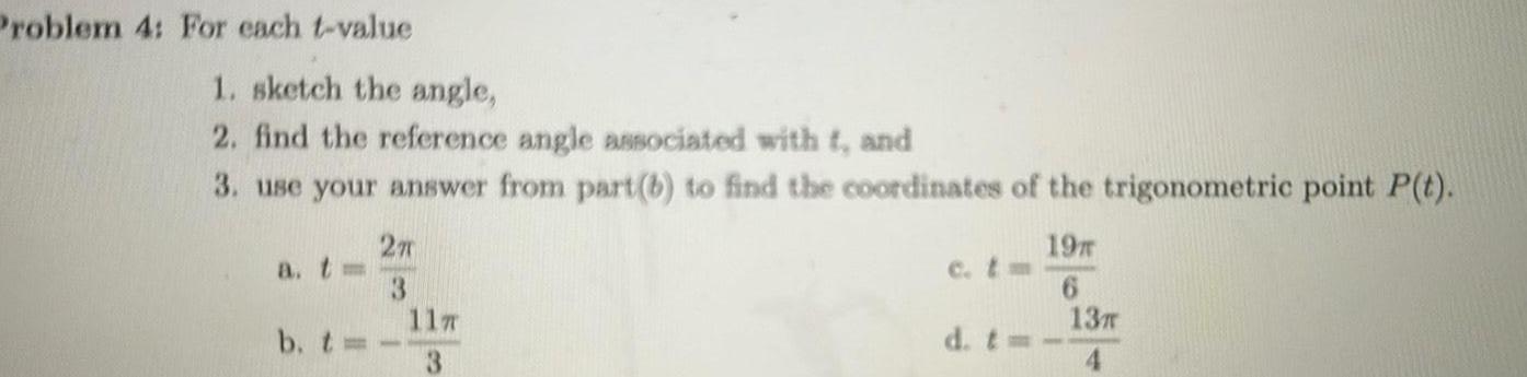 find the reference angle associated with t and 3 use your answer