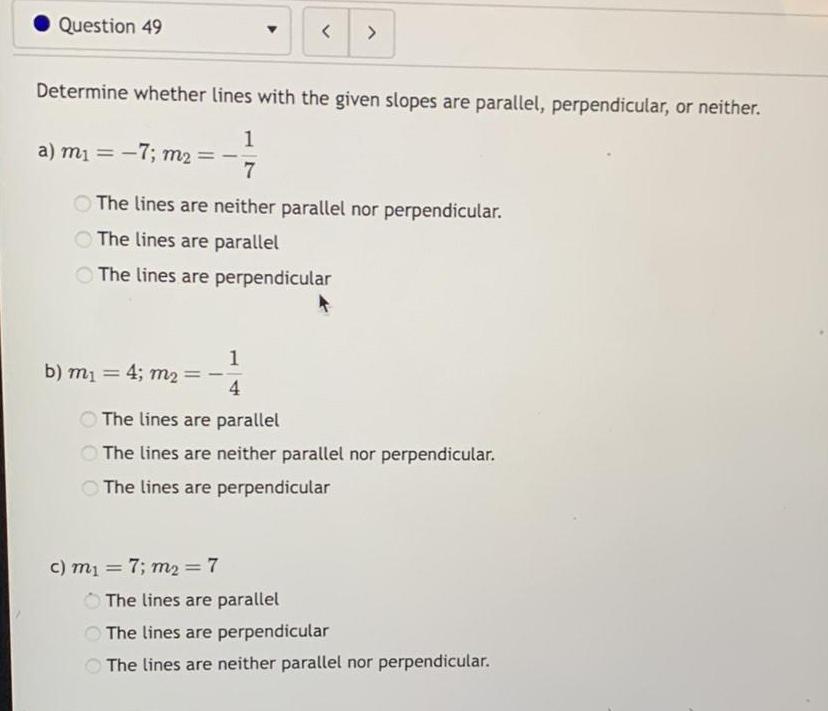 perpendicular or neither 1 a m 7 m 1 7 b mi