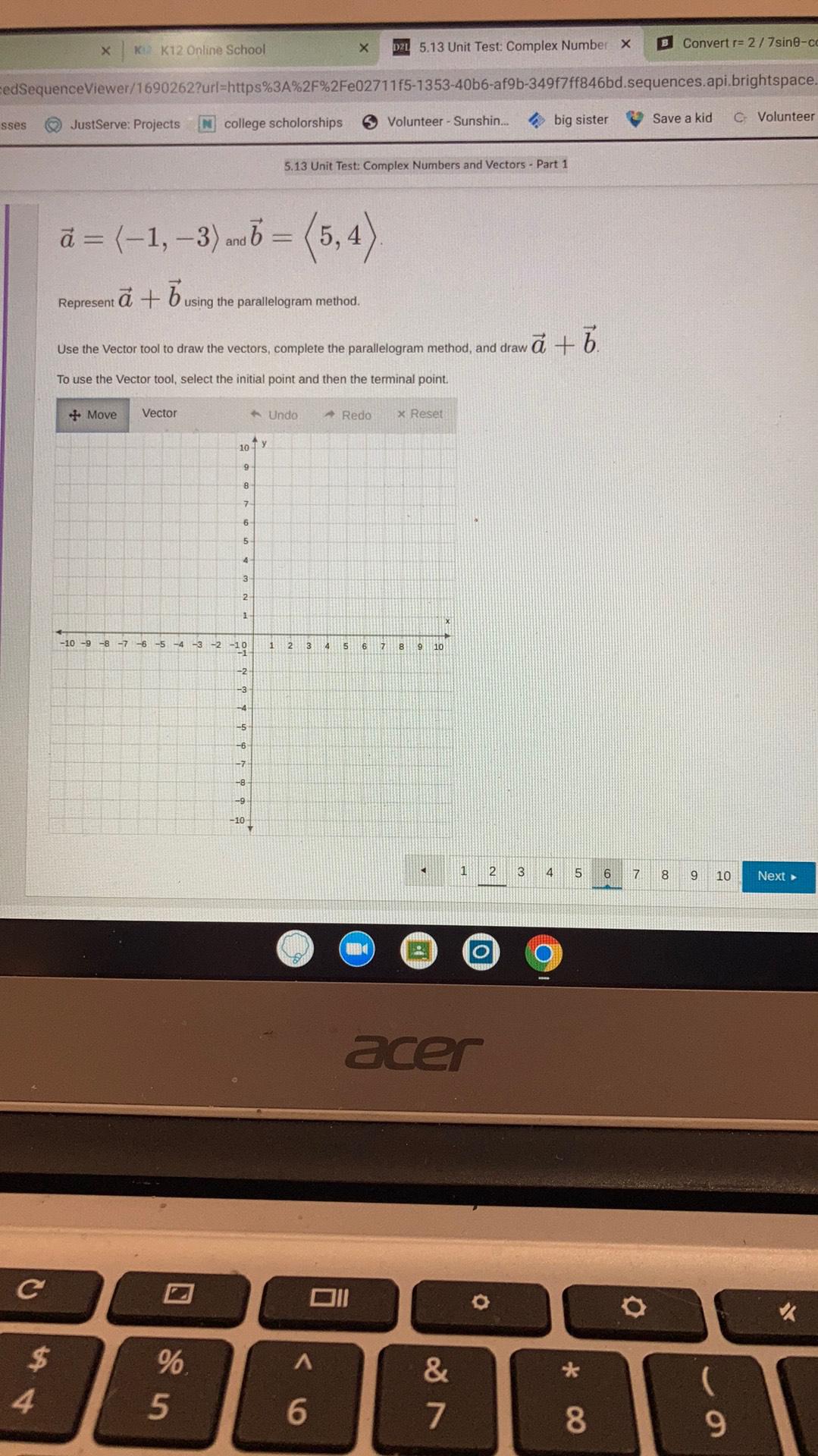 the Vector tool to draw the vectors, complete the parallelogram method, and