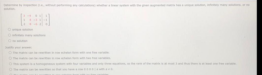  Determine by Inspection 1 e without performing any calculations whether a
