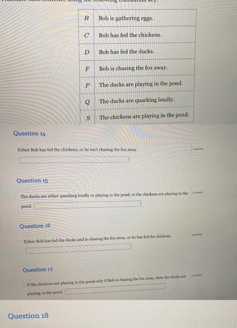 F Question 18 P Q S Bob is gathering eggs Bob has