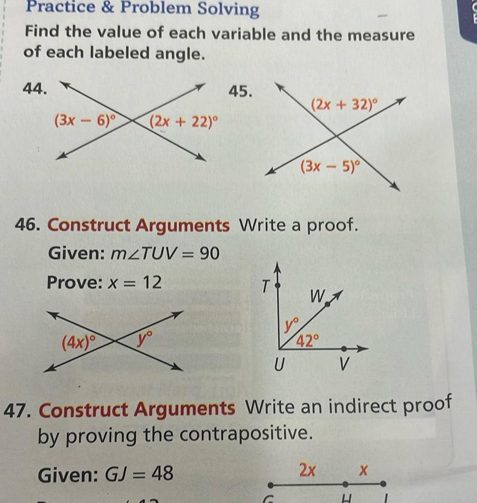  Practice Problem Solving Find the value of each variable and the